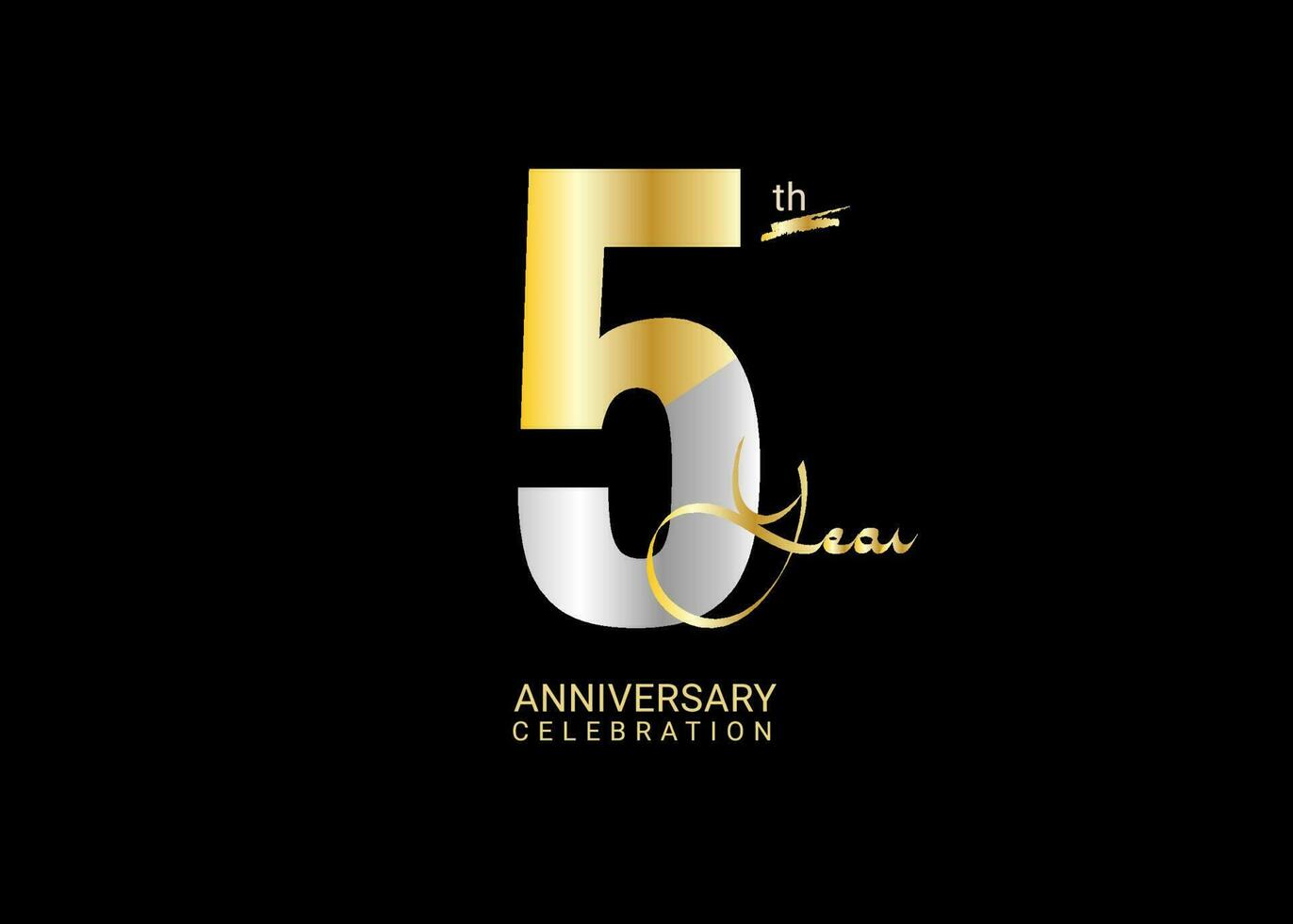 5 Years Anniversary Celebration gold and silver Vector Template, 5 number logo design, 5th Birthday Logo,  logotype Anniversary, Vector Anniversary For Celebration, poster, Invitation Card