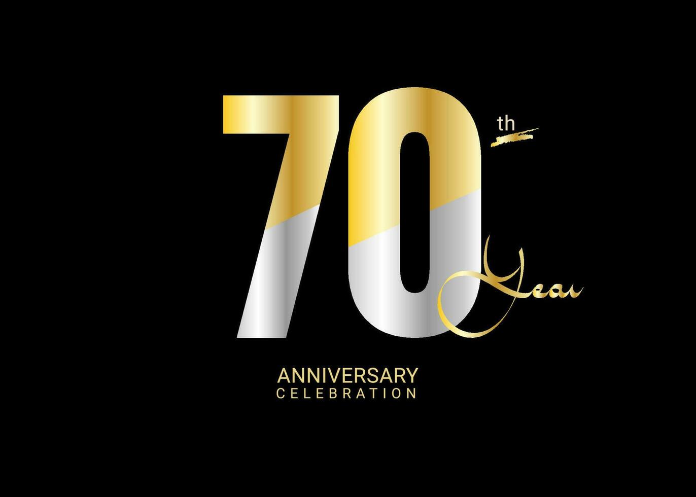 70 Years Anniversary Celebration gold and silver Vector Template, 70 number logo design, 70th Birthday Logo,  logotype Anniversary, Vector Anniversary For Celebration, poster, Invitation Card