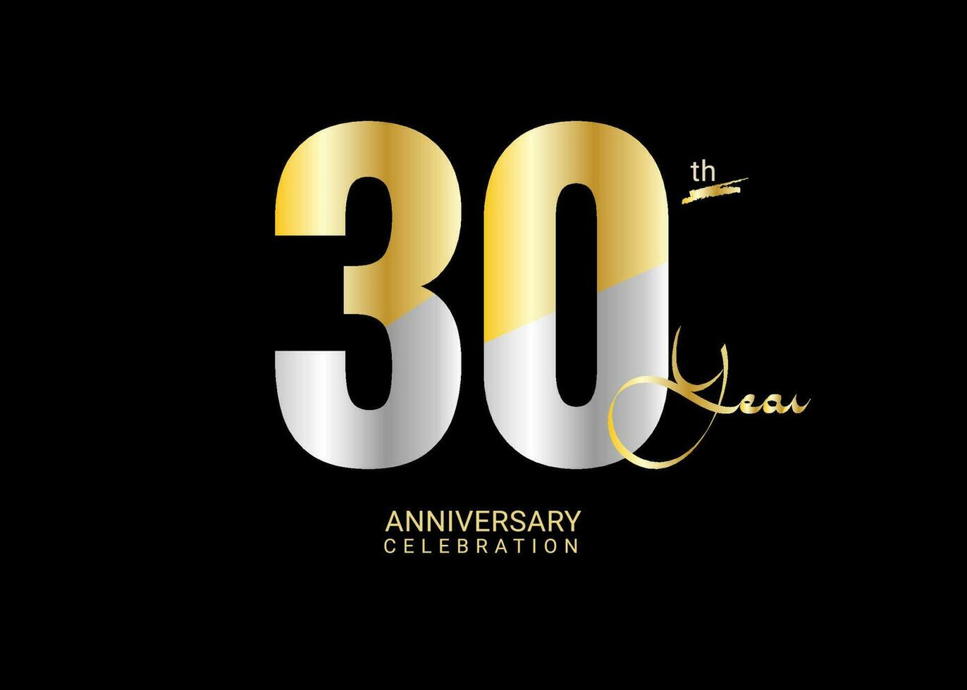 30 Years Anniversary Celebration gold and silver Vector Template, 30 number logo design, 30th Birthday Logo,  logotype Anniversary, Vector Anniversary For Celebration, poster, Invitation Card