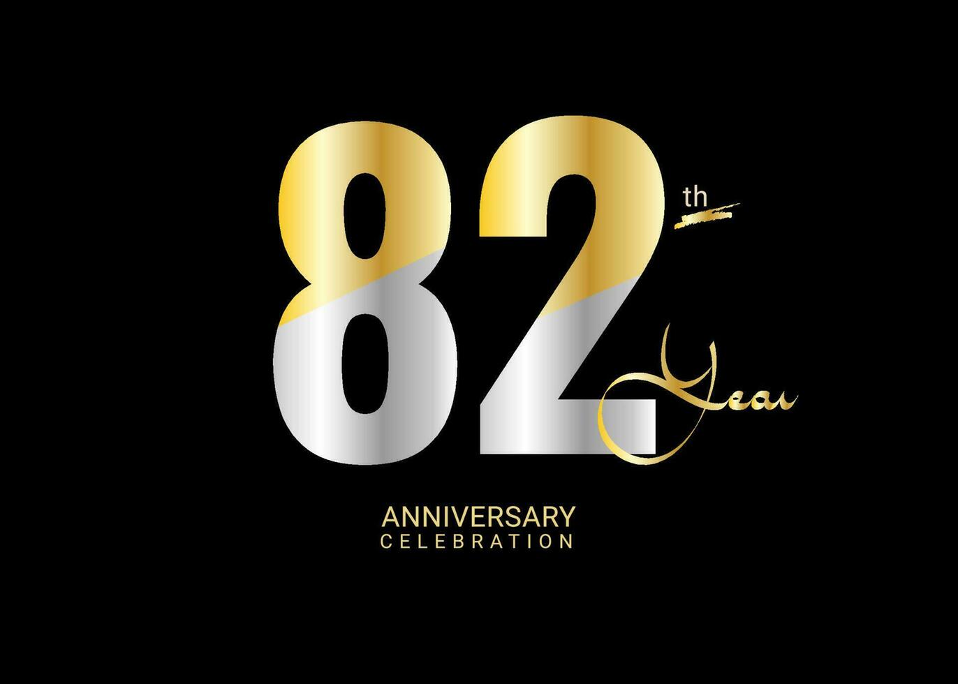 82 Years Anniversary Celebration gold and silver Vector Template, 82 number logo design, 82th Birthday Logo,  logotype Anniversary, Vector Anniversary For Celebration, poster, Invitation Card