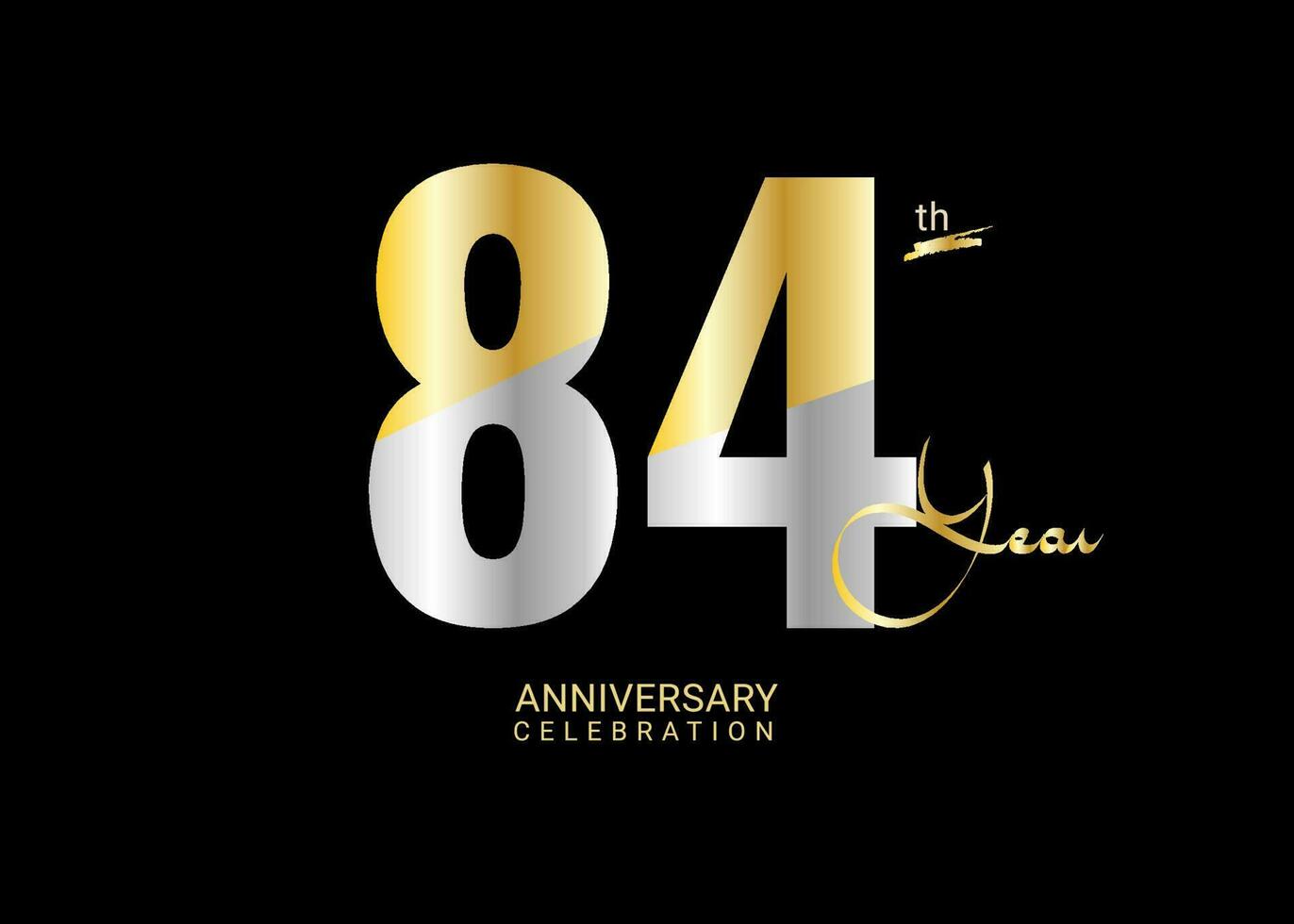 84 Years Anniversary Celebration gold and silver Vector Template, 84