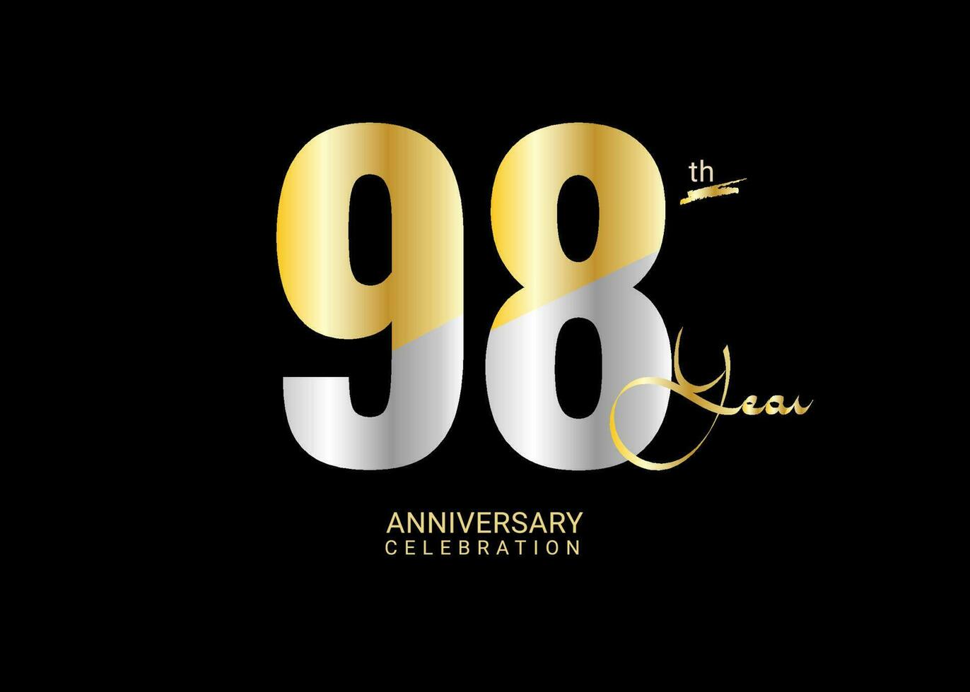 98 Years Anniversary Celebration gold and silver Vector Template, 98 number logo design, 98th Birthday Logo,  logotype Anniversary, Vector Anniversary For Celebration, poster, Invitation Card