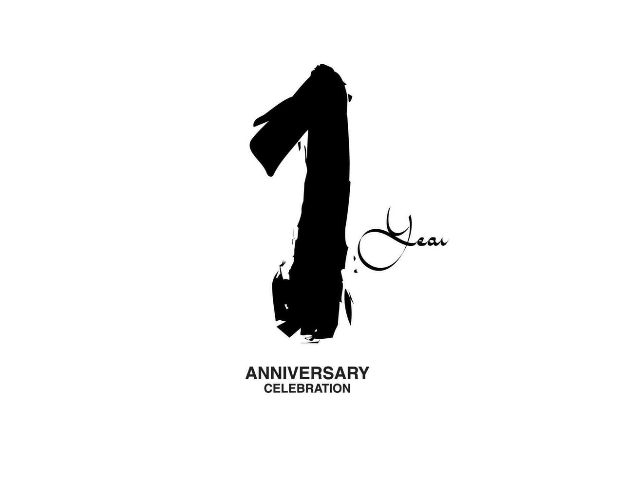 1 años aniversario celebracion vector plantilla, 1 número logo diseño, Primero cumpleaños, negro letras números cepillo dibujo mano dibujado bosquejo, negro número, aniversario vector ilustración