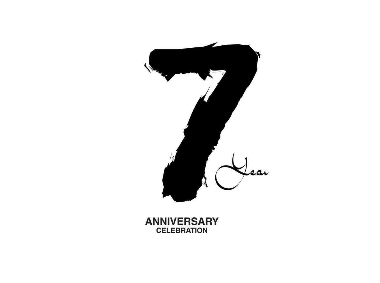 7 Years Anniversary Celebration Vector Template, 7 number logo design, 7th birthday, Black Lettering Numbers brush drawing hand drawn sketch, black number, Anniversary vector illustration