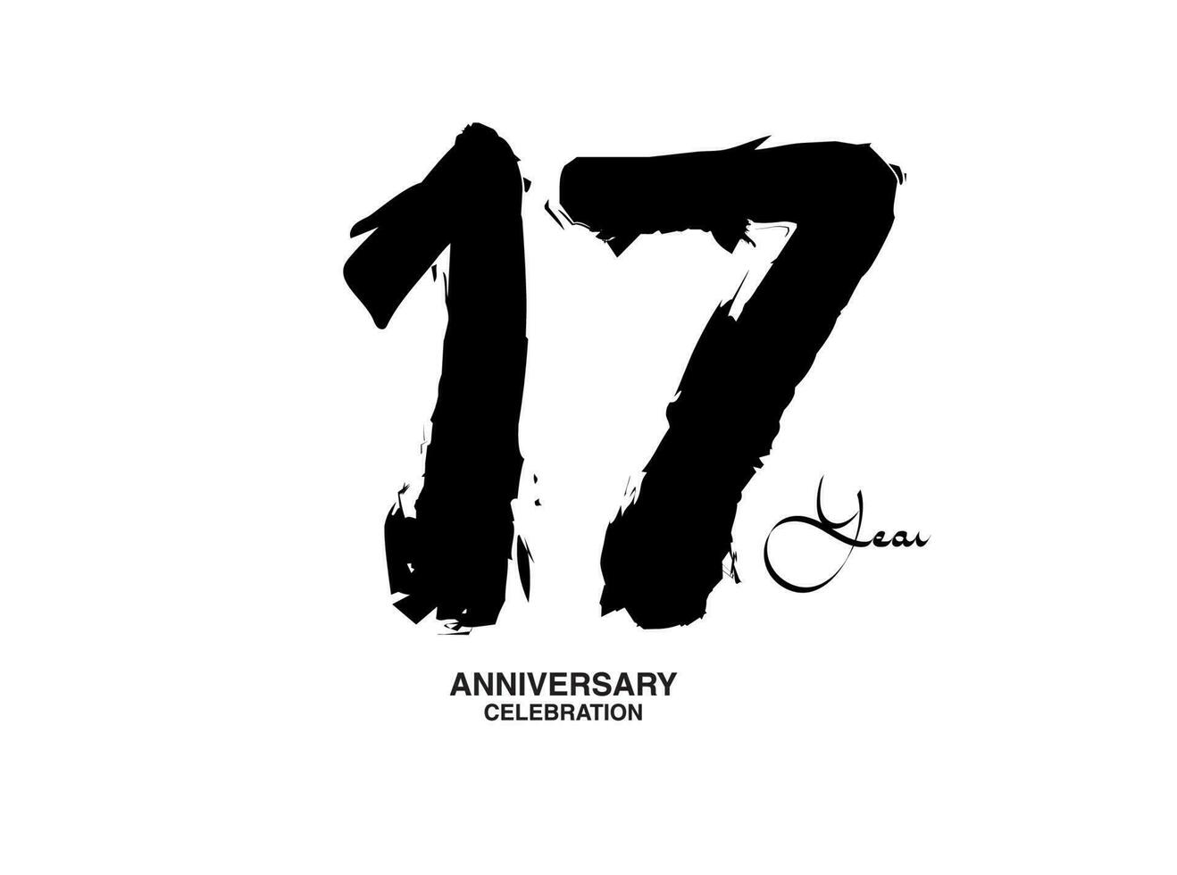 17 Years Anniversary Celebration Vector Template, 17 number logo design, 17th birthday, Black Lettering Numbers brush drawing hand drawn sketch, black number, Anniversary vector illustration