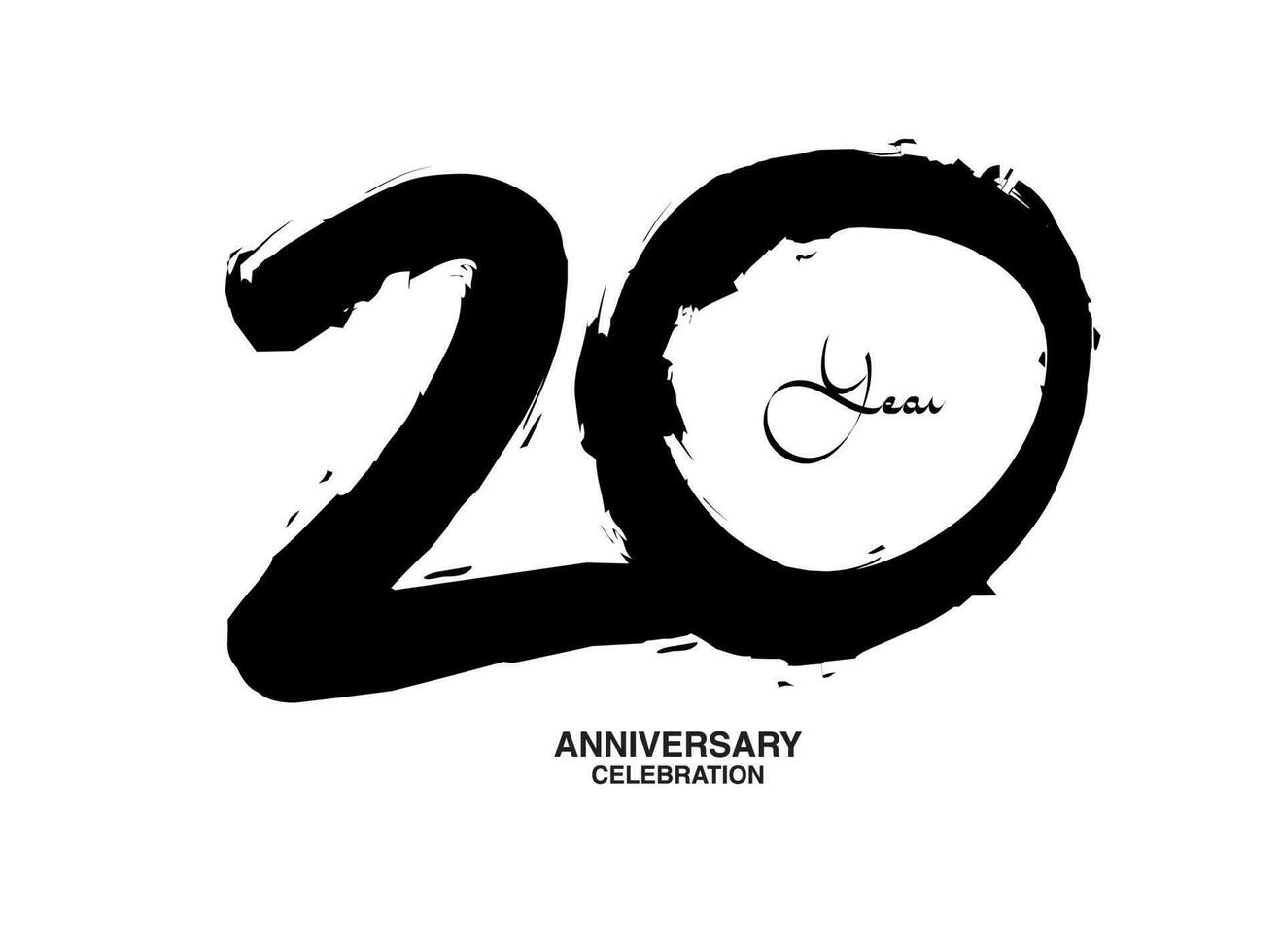 20 años aniversario celebracion vector plantilla, 20 número logo diseño, Vigésimo cumpleaños, negro letras números cepillo dibujo mano dibujado bosquejo, negro número, aniversario vector ilustración