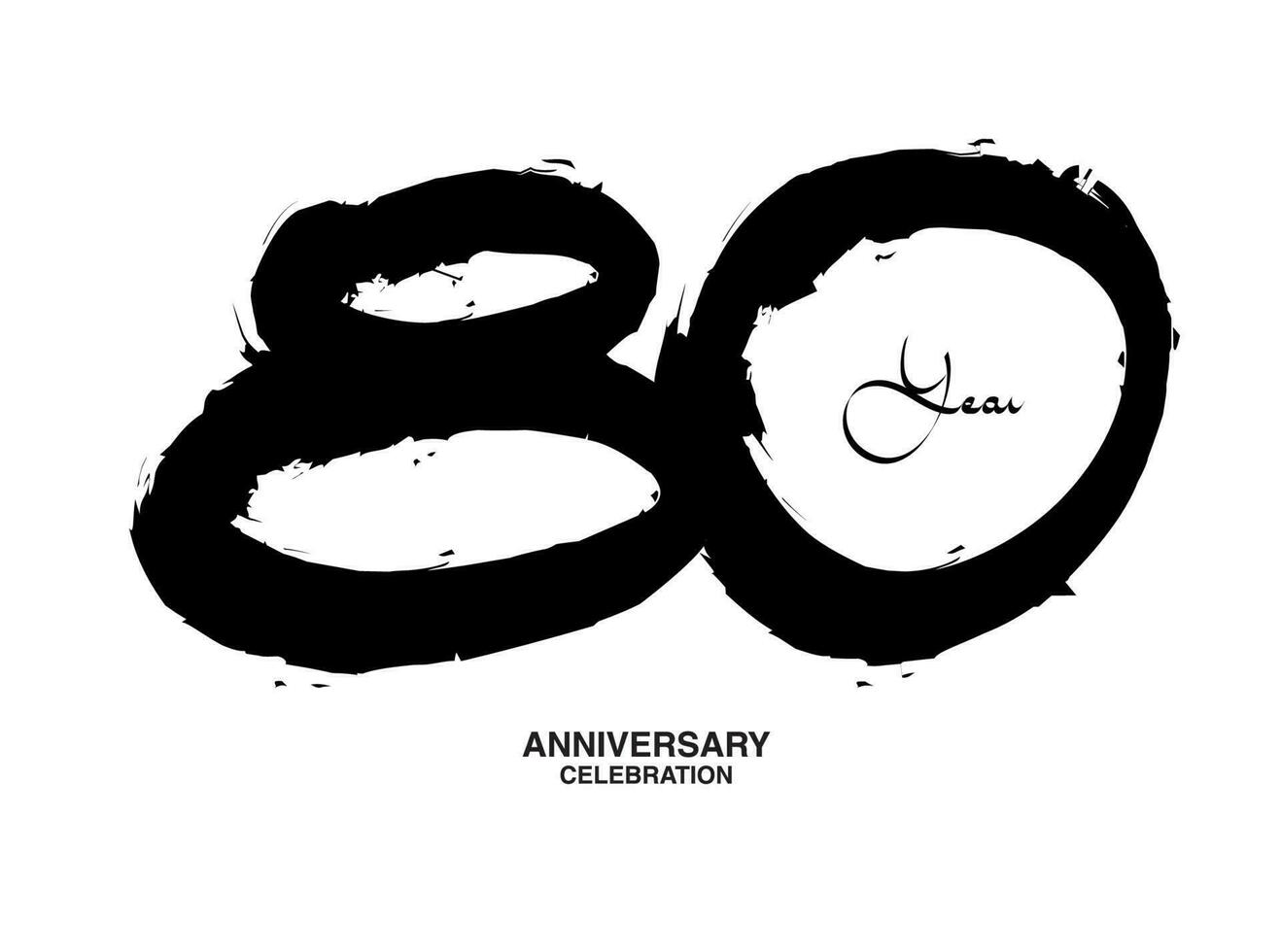 80 Years Anniversary Celebration Vector Template, 80 number logo design, 80th birthday, Black Lettering Numbers brush drawing hand drawn sketch, black number, Anniversary vector illustration