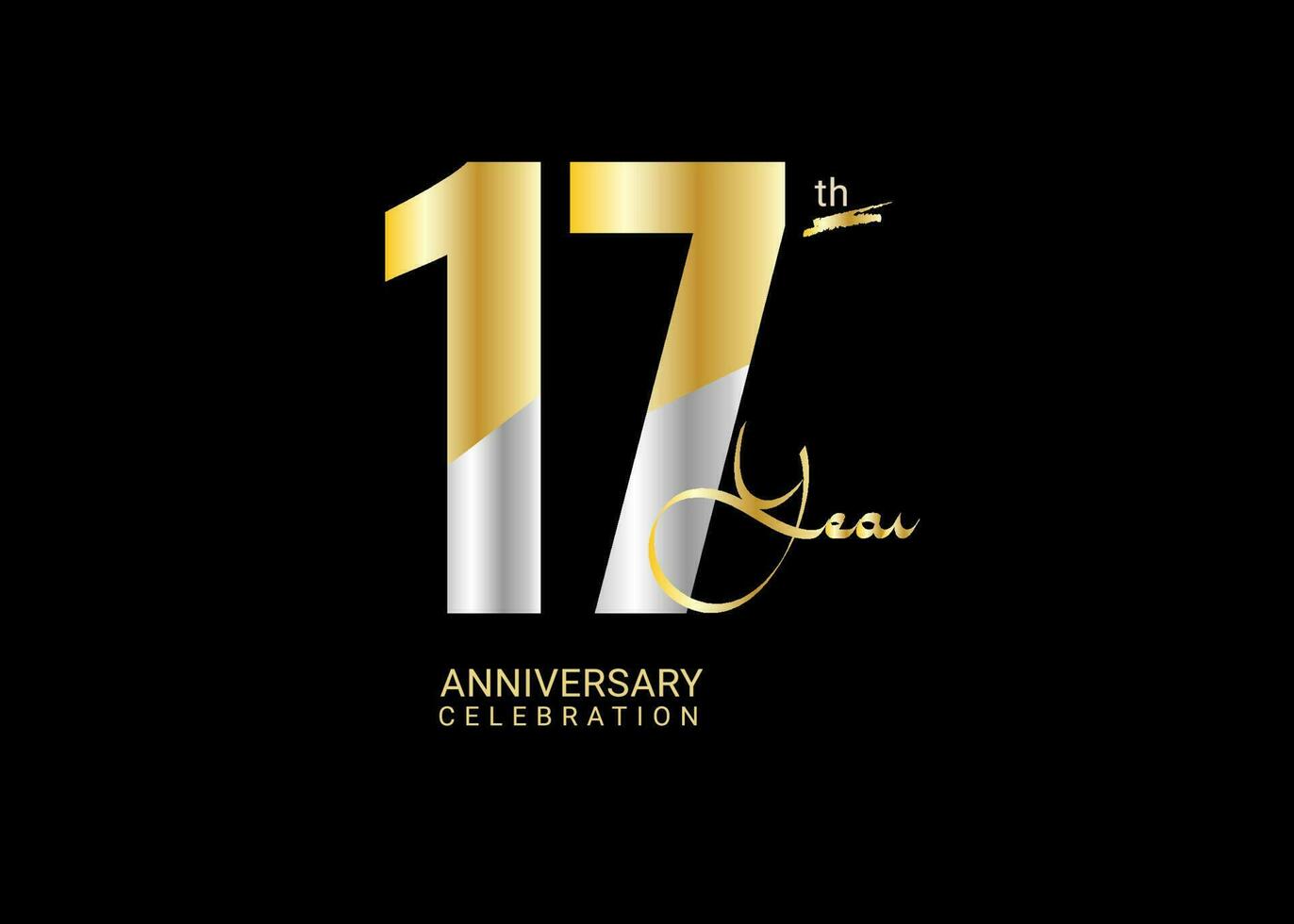 17 Years Anniversary Celebration gold and silver Vector Template, 17 number logo design, 17th Birthday Logo,  logotype Anniversary, Vector Anniversary For Celebration, poster, Invitation Card