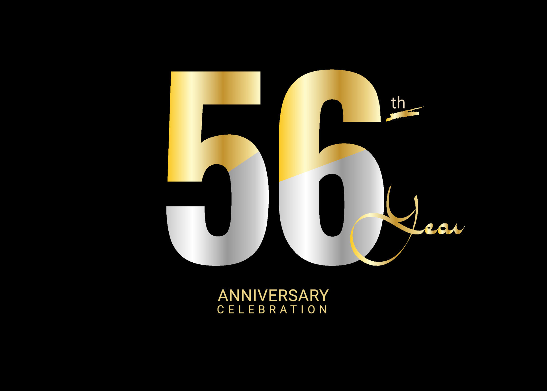 56 Years Anniversary Celebration gold and silver Vector Template, 56