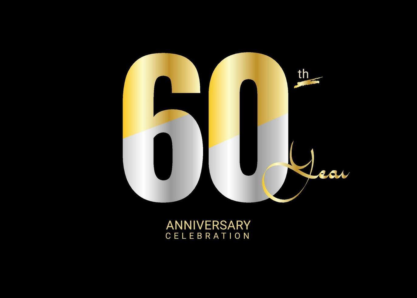 60 Years Anniversary Celebration gold and silver Vector Template, 60 number logo design, 60th Birthday Logo,  logotype Anniversary, Vector Anniversary For Celebration, poster, Invitation Card