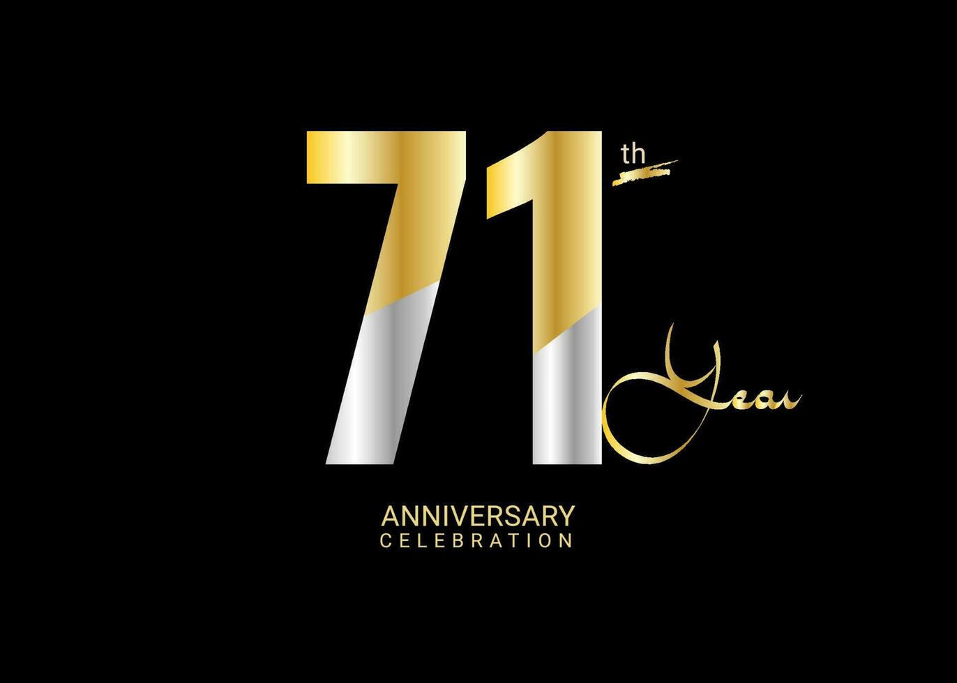 71 Years Anniversary Celebration gold and silver Vector Template, 71 number logo design, 71th Birthday Logo,  logotype Anniversary, Vector Anniversary For Celebration, poster, Invitation Card