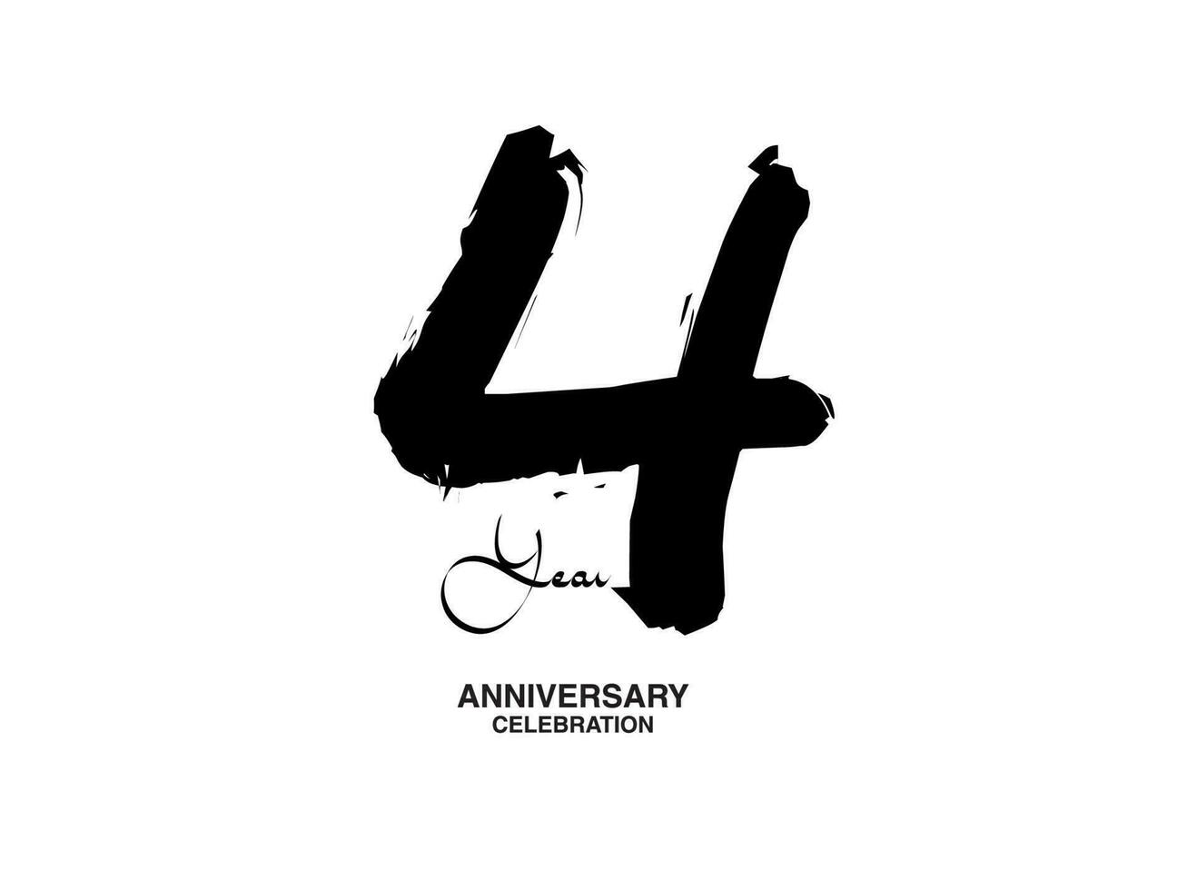 4 Years Anniversary Celebration Vector Template, 4 number logo design, 4th birthday, Black Lettering Numbers brush drawing hand drawn sketch, black number, Anniversary vector illustration