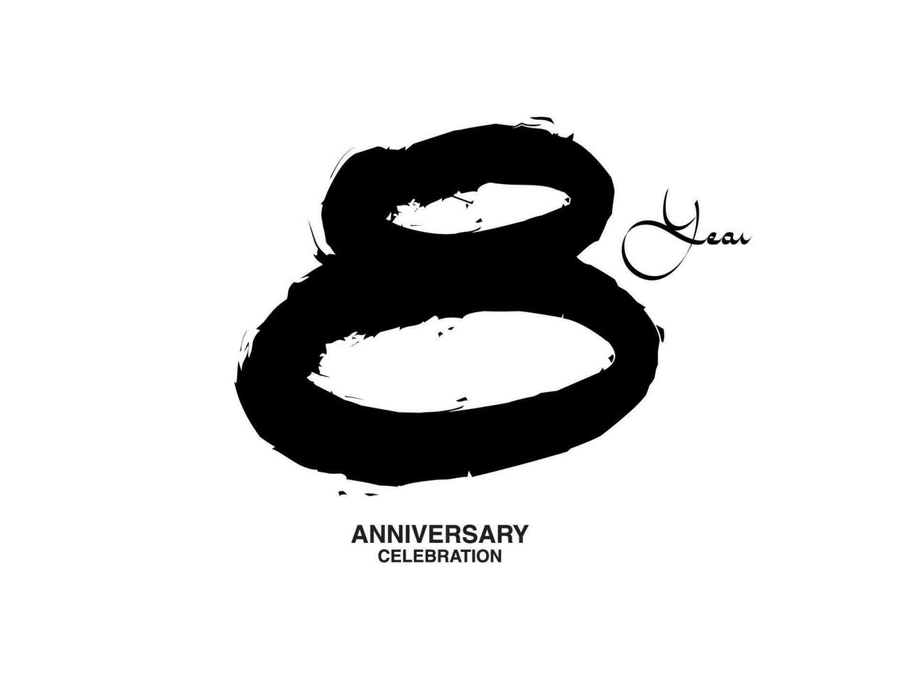 8 Years Anniversary Celebration Vector Template, 8 number logo design, 8th birthday, Black Lettering Numbers brush drawing hand drawn sketch, black number, Anniversary vector illustration