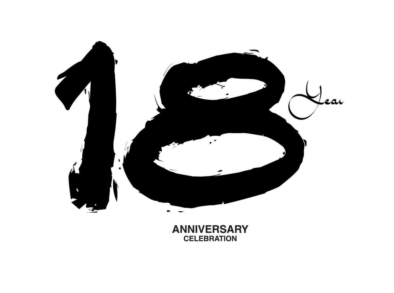 18 Years Anniversary Celebration Vector Template, 18 number logo design, 18th birthday, Black Lettering Numbers brush drawing hand drawn sketch, black number, Anniversary vector illustration