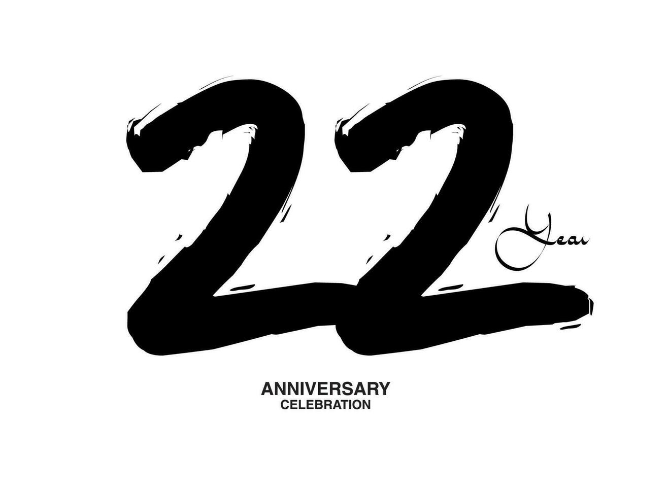 22 Years Anniversary Celebration Vector Template, 22 number logo design, 22th birthday, Black Lettering Numbers brush drawing hand drawn sketch, black number, Anniversary vector illustration
