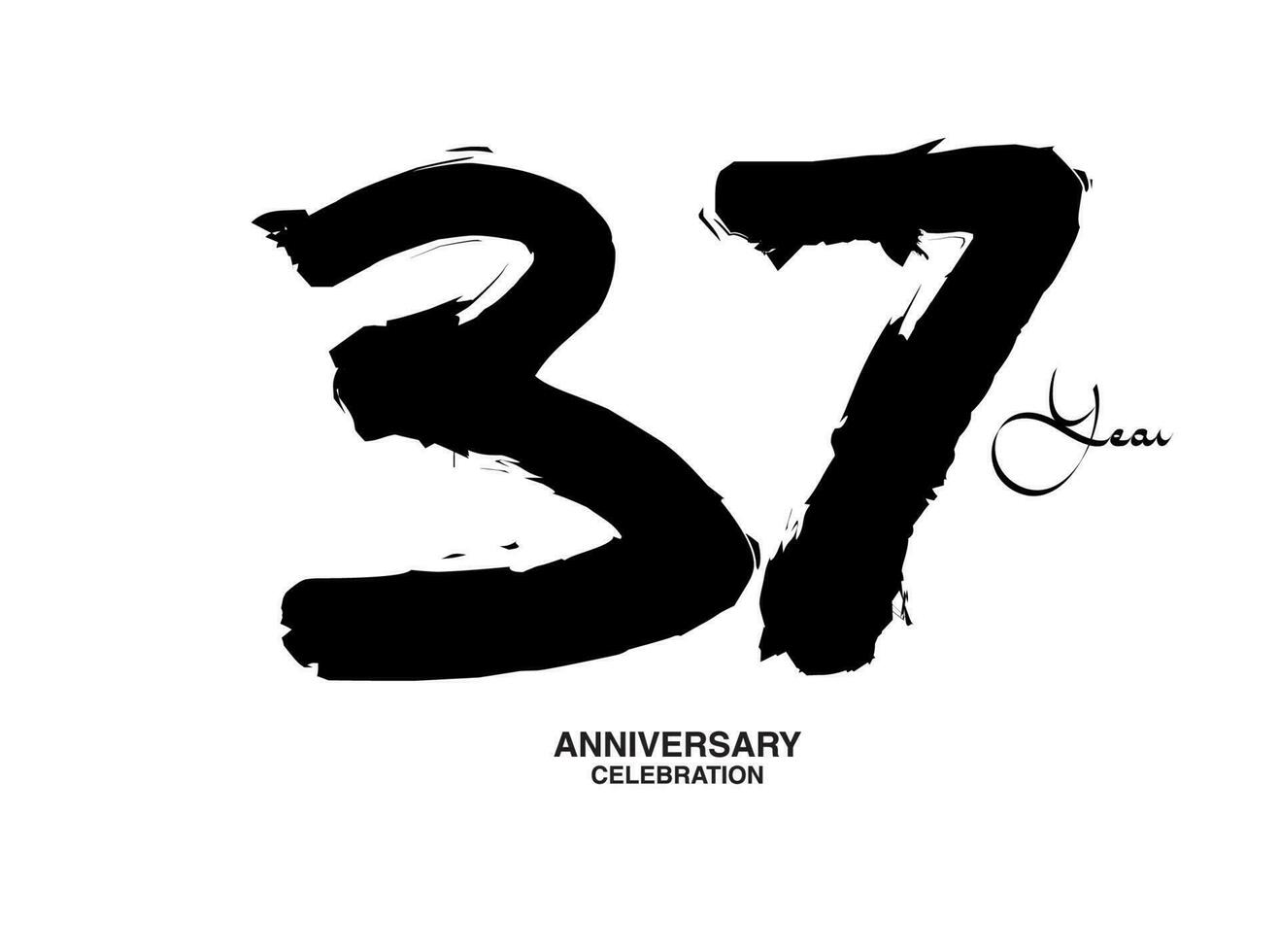 37 Years Anniversary Celebration Vector Template, 37 number logo design, 37th birthday, Black Lettering Numbers brush drawing hand drawn sketch, black number, Anniversary vector illustration