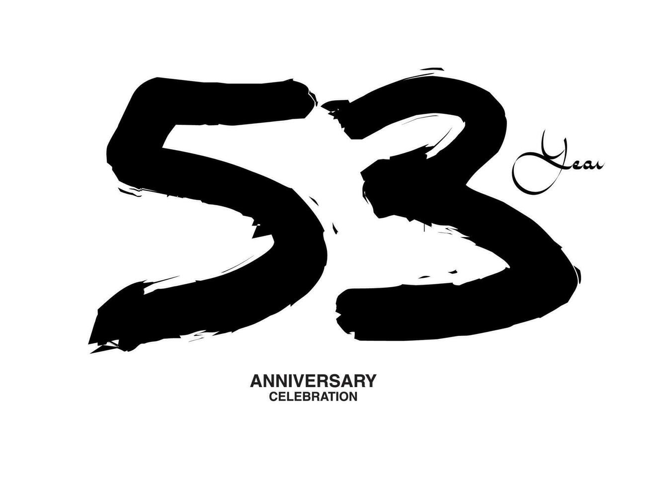 53 Years Anniversary Celebration Vector Template, 53 number logo design, 53th birthday, Black Lettering Numbers brush drawing hand drawn sketch, black number, Anniversary vector illustration