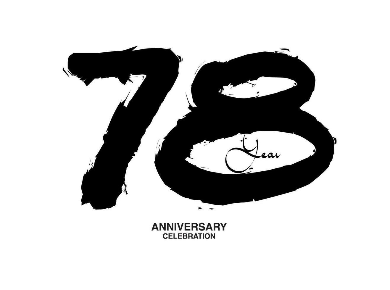 78 Years Anniversary Celebration Vector Template, 78 number logo design, 78th birthday, Black Lettering Numbers brush drawing hand drawn sketch, black number, Anniversary vector illustration