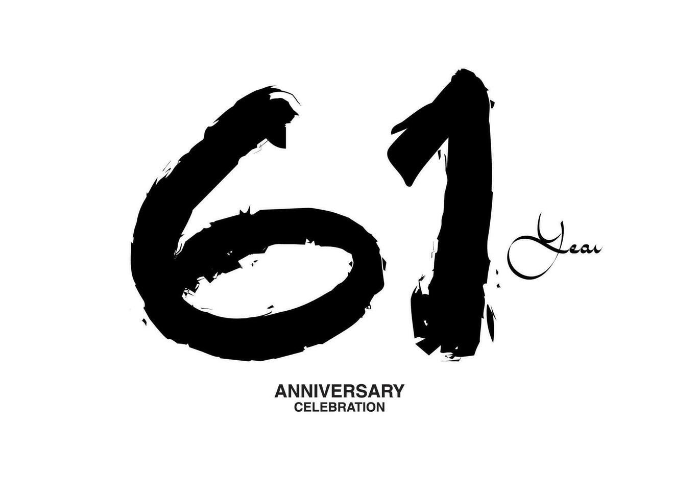 61 Years Anniversary Celebration Vector Template, 61 number logo design, 61th birthday, Black Lettering Numbers brush drawing hand drawn sketch, black number, Anniversary vector illustration