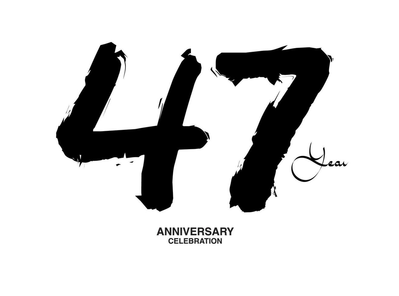 47 Years Anniversary Celebration Vector Template, 47 number logo design, 47th birthday, Black Lettering Numbers brush drawing hand drawn sketch, black number, Anniversary vector illustration