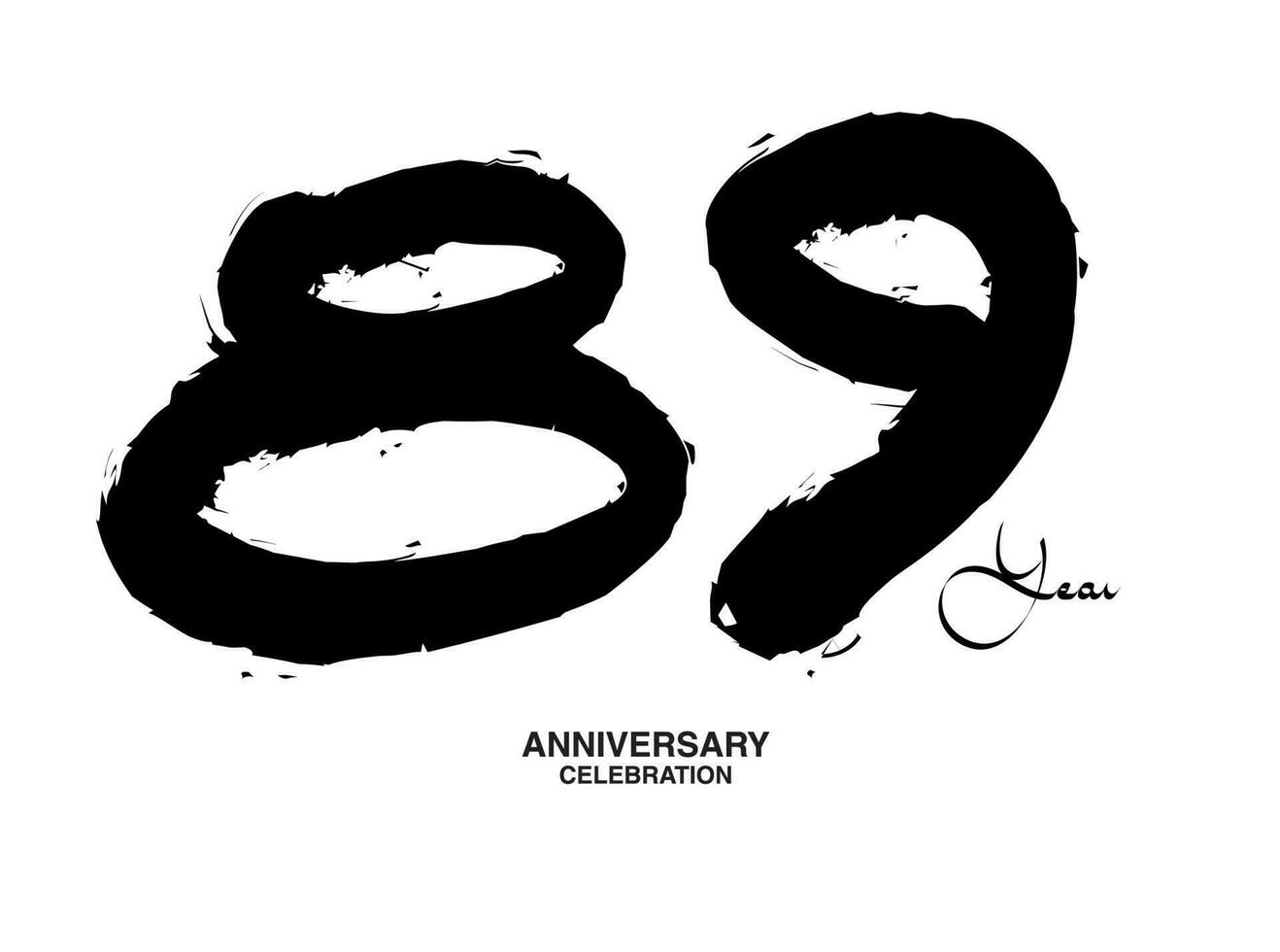 89 Years Anniversary Celebration Vector Template, 89 number logo design, 89th birthday, Black Lettering Numbers brush drawing hand drawn sketch, black number, Anniversary vector illustration