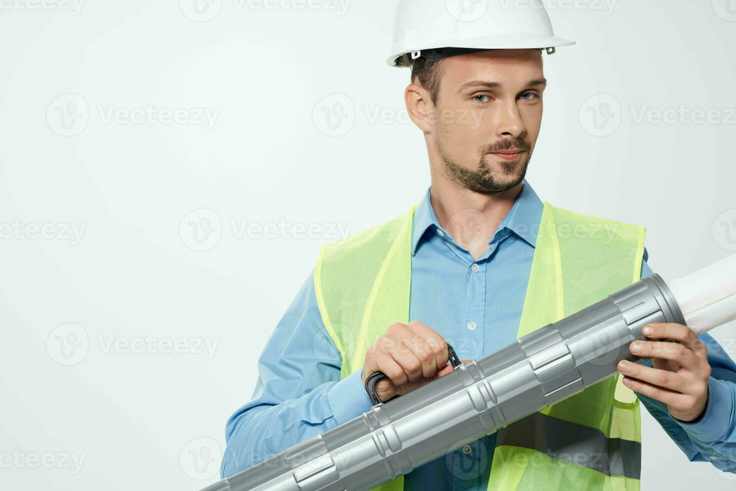 man in construction uniform blueprints builder Working profession photo