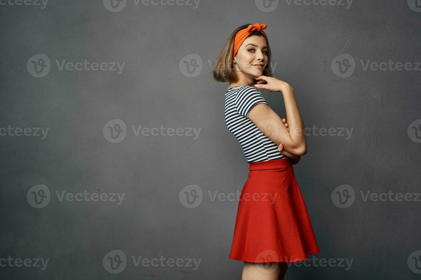 woman with orange headband fashion modern style summer photo