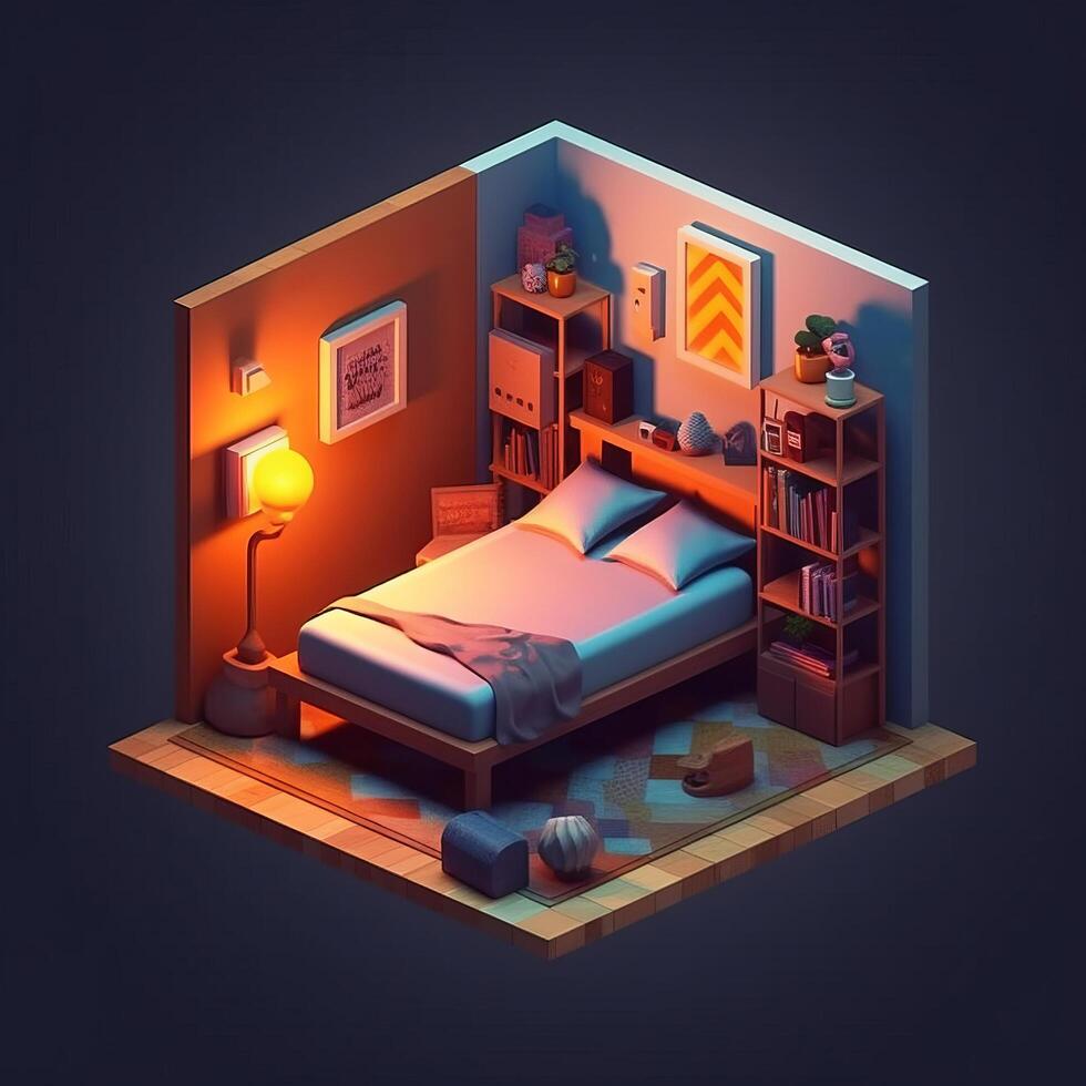 Small bedroom isometric. Illustration photo