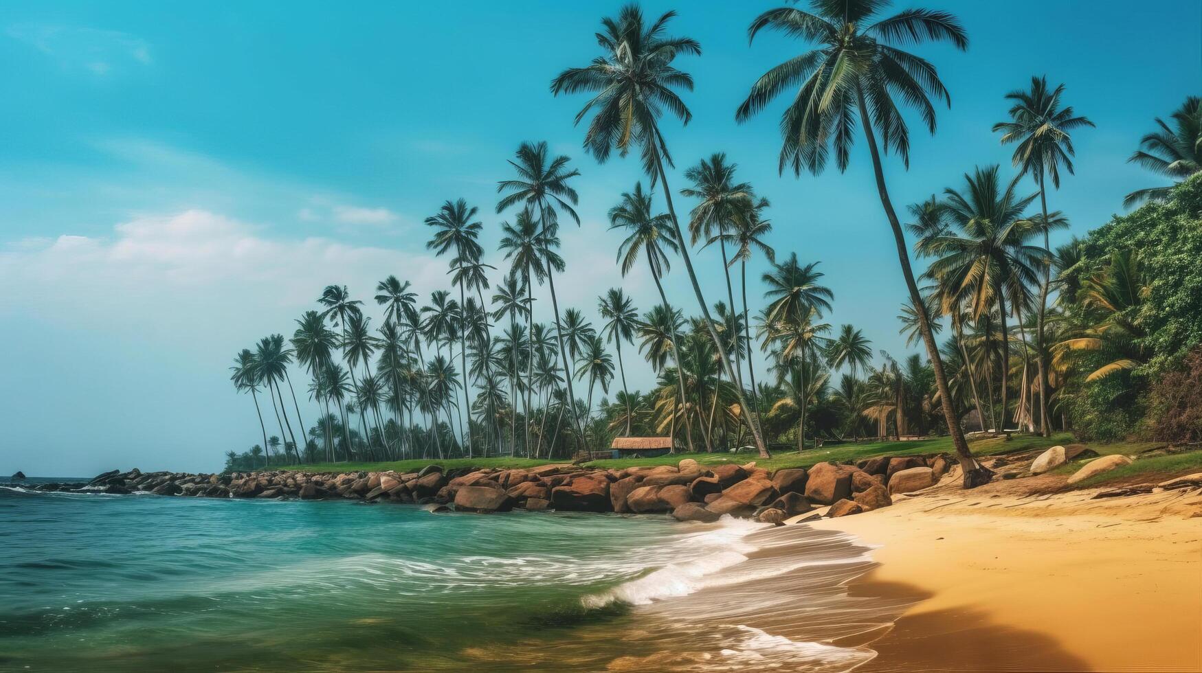 Coconut palms tropical background. Illustration photo