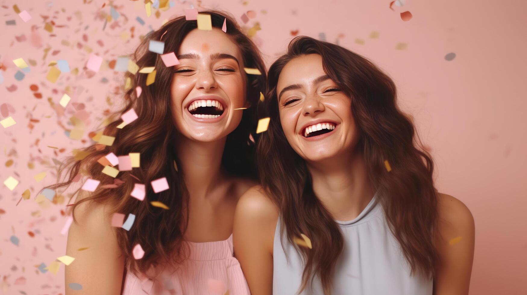 Happy girls with confetti. Illustration photo