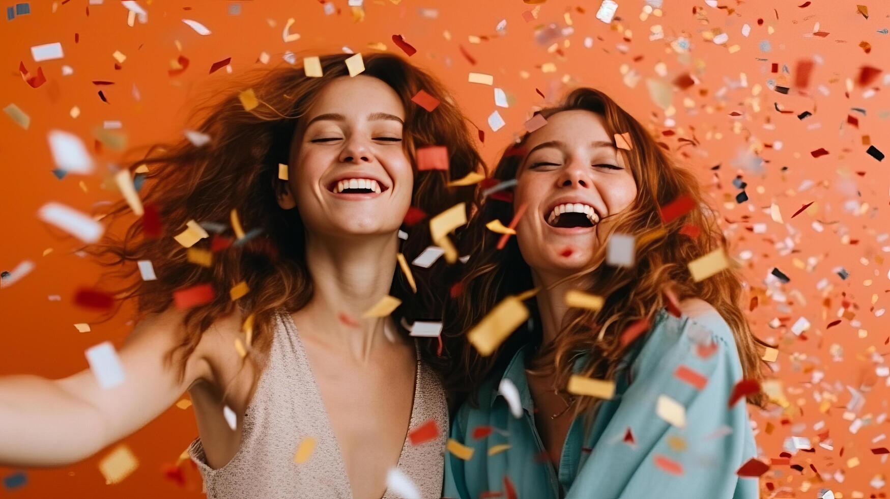 Happy girls with confetti. Illustration photo