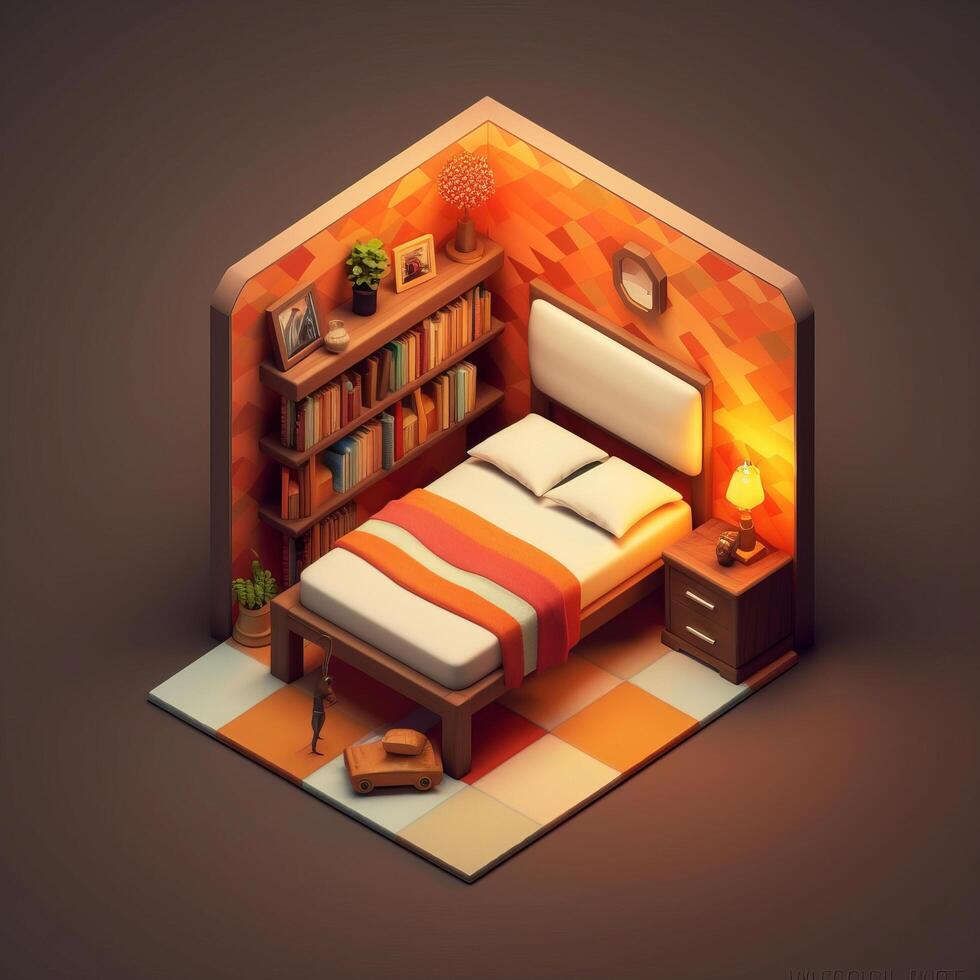 Small bedroom isometric. Illustration photo