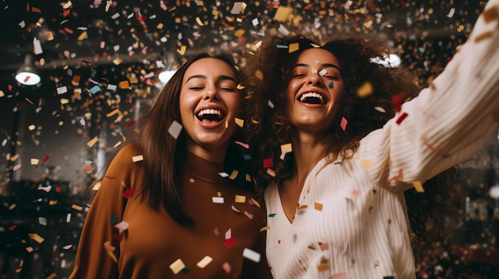 Happy girls with confetti. Illustration photo