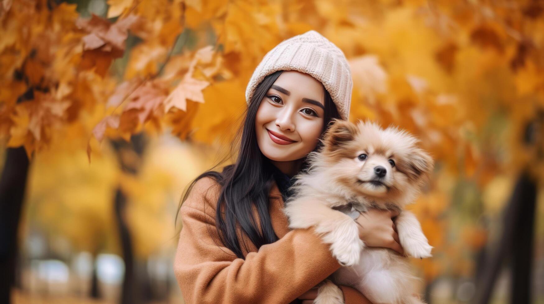 Autumn girl with dog. Illustration photo