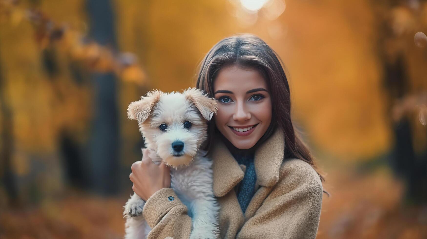 Autumn girl with dog. Illustration photo