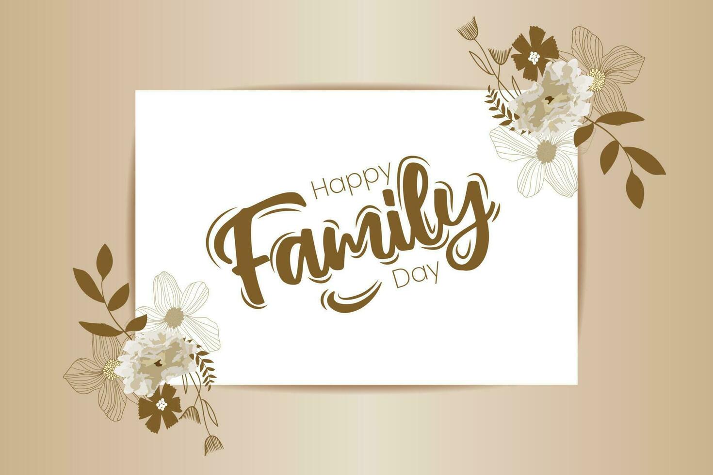 Happy Family Day card in elegant design. Vector invitation card with background and frame with flower elements and beautiful typography. Sunny spring backdrop. Artistic lettering.