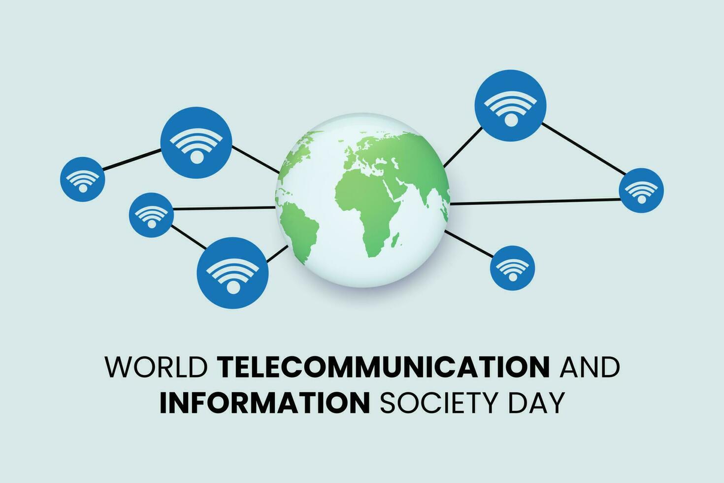 mundo telecomunicación y información día vector ilustración modelo. móvil o Internet red vector ilustración con globo y inalámbrico logo.