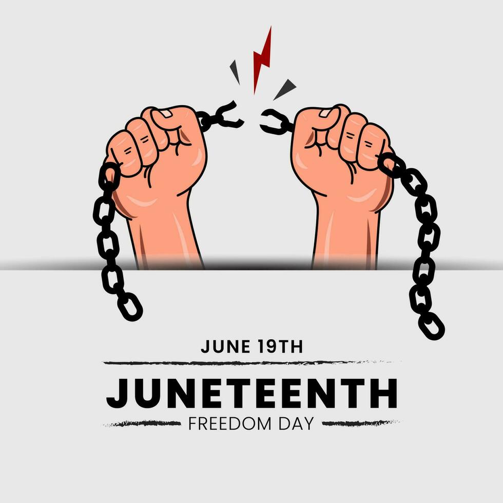 Juneteenth Freedom Day Background Design. Emancipation Day. Arm breaking chains. Chains breaking with doves. Liberation Day. Banner, Poster, Greeting Card. Vector Illustration.