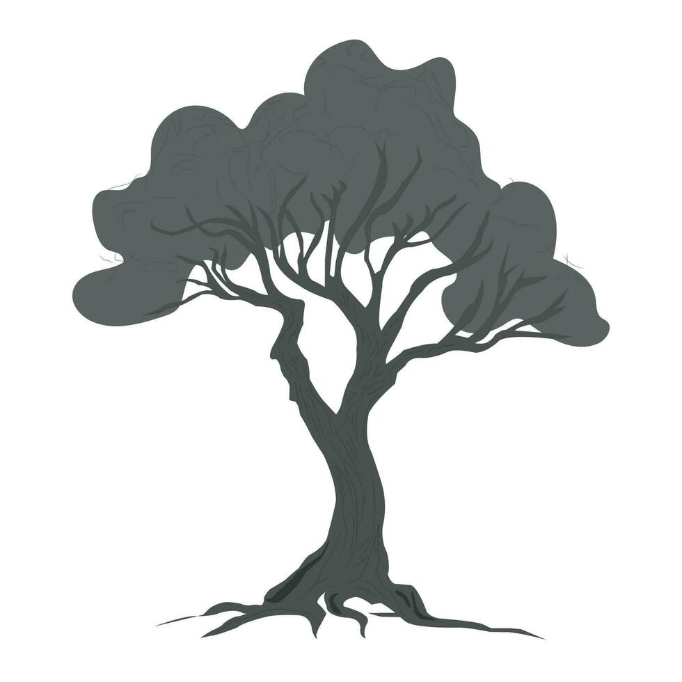A tree with roots and roots is shown in a black and white style vector