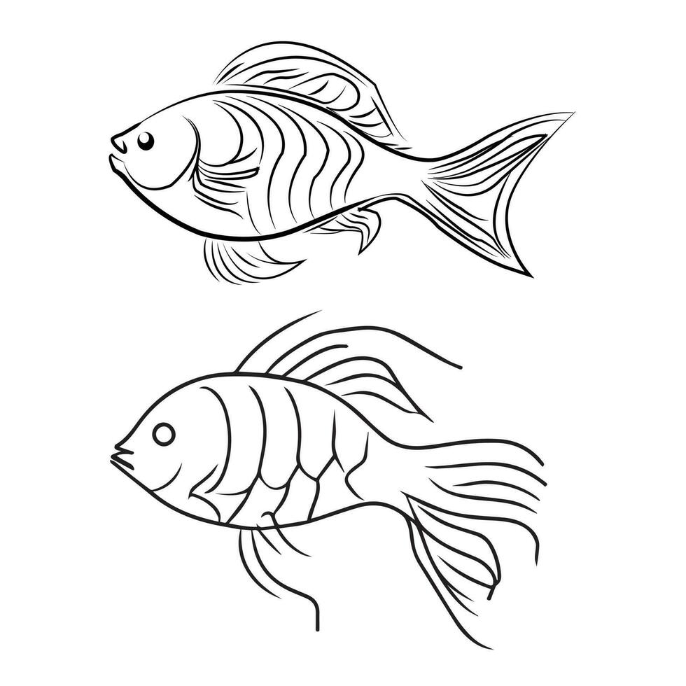 A drawing of a fish with a black outline vector