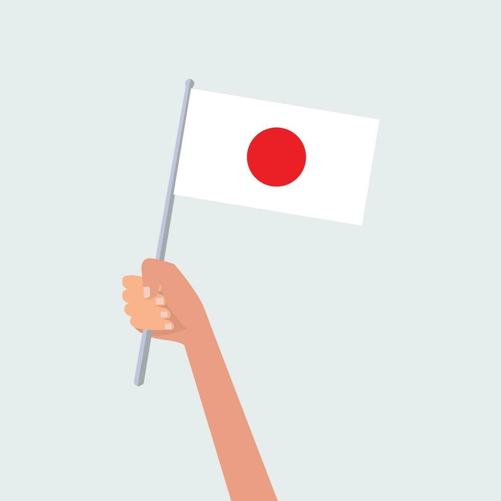 Vector illustration hands holding Japan flags on white background