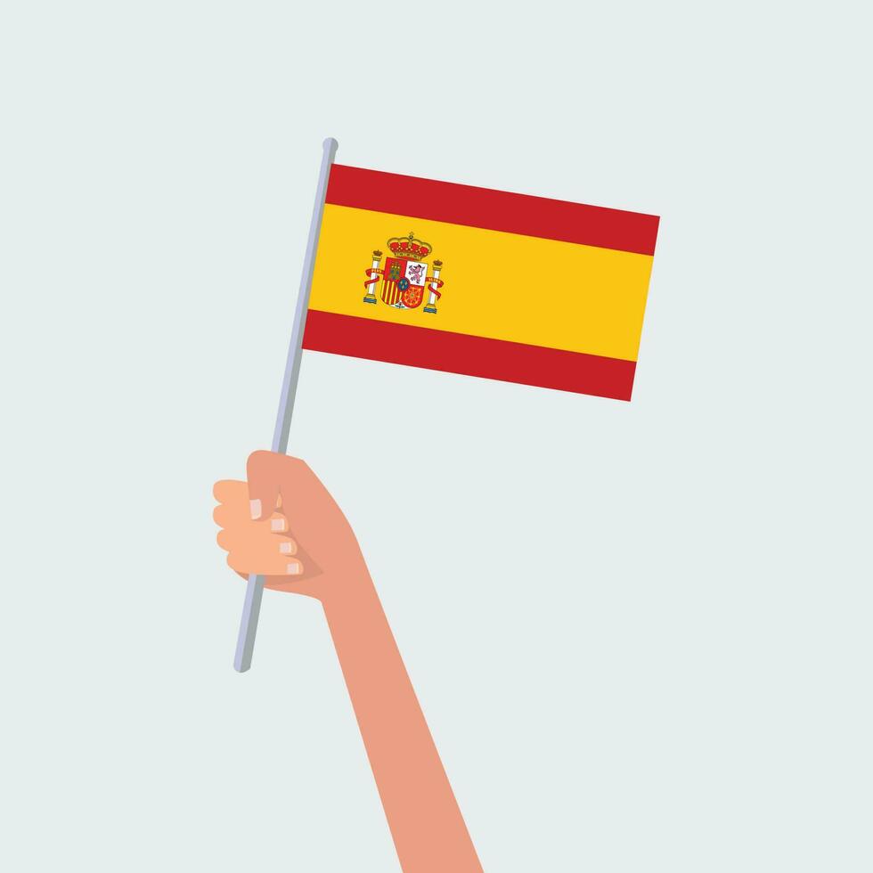 Vector illustration hands holding Spain flags on white background