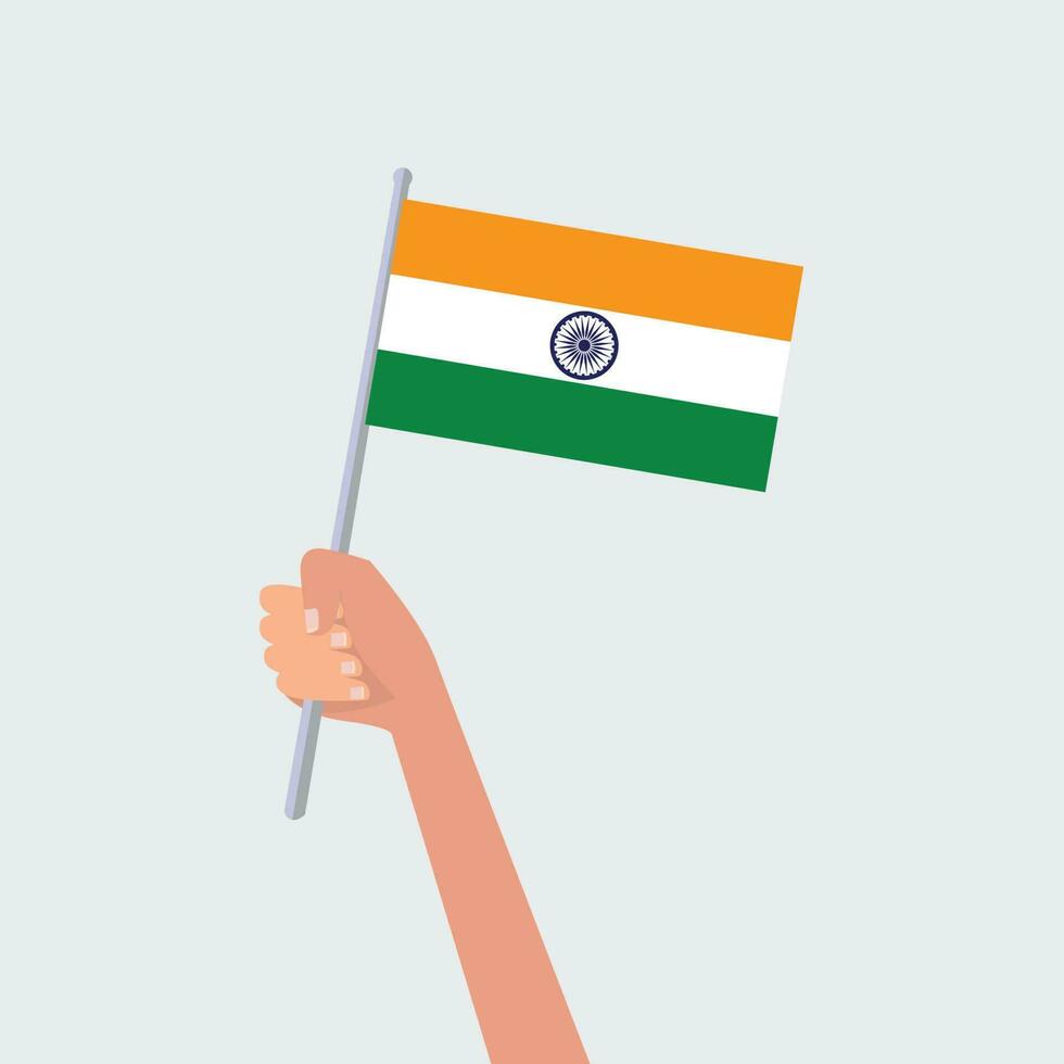 Vector illustration hands holding india flags on white background