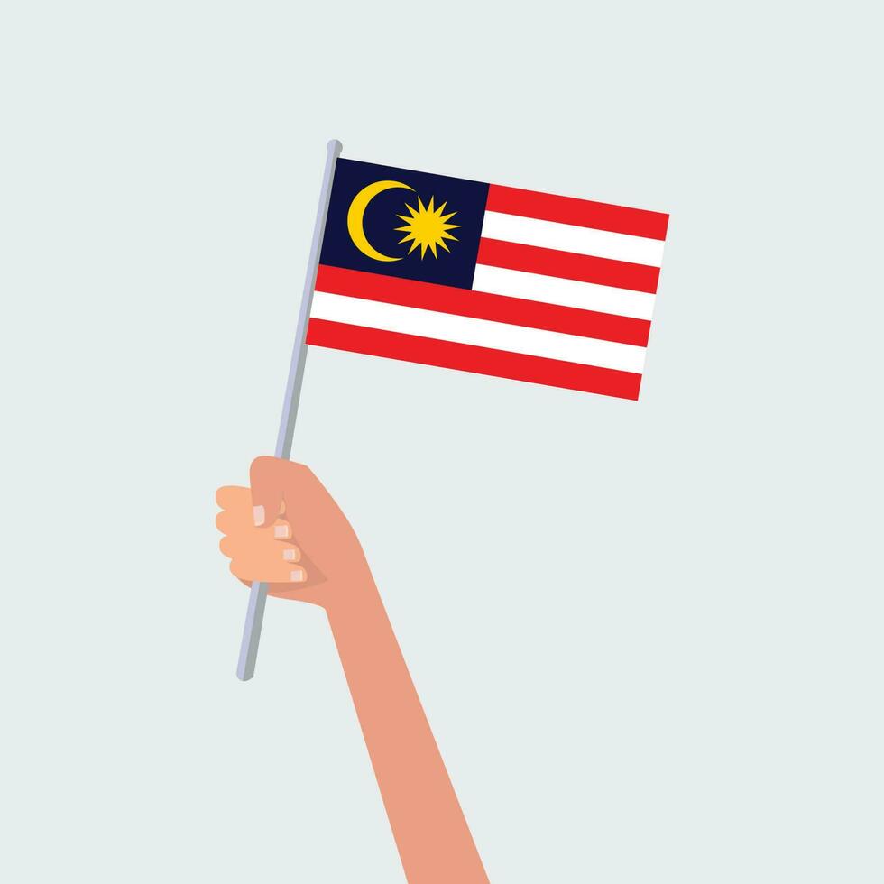 Vector illustration hands holding Malaysia flags on white background