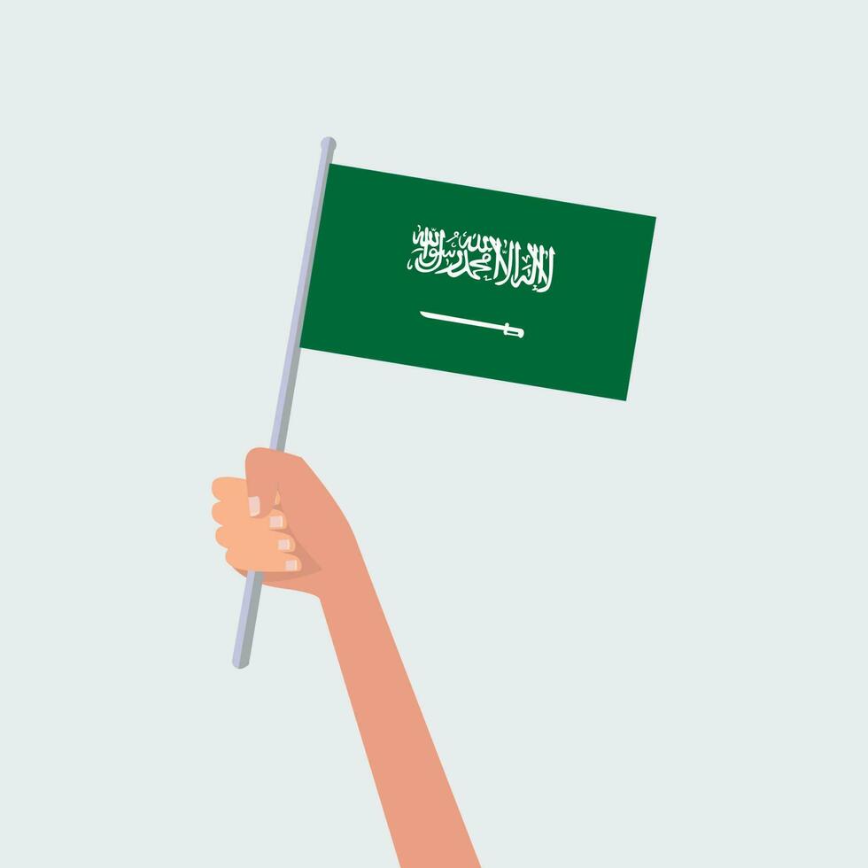 Vector illustration hands holding Saudi arabia flags on white background