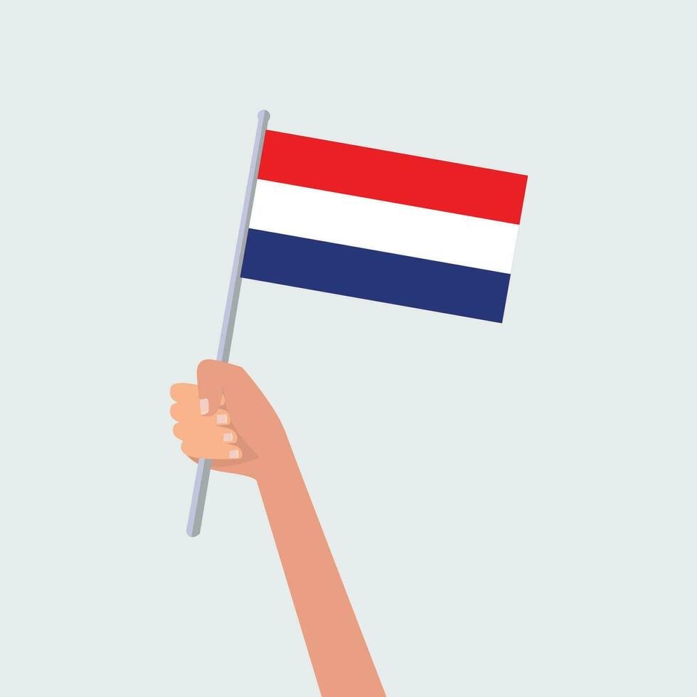 Vector illustration hands holding Netherland flags on white background