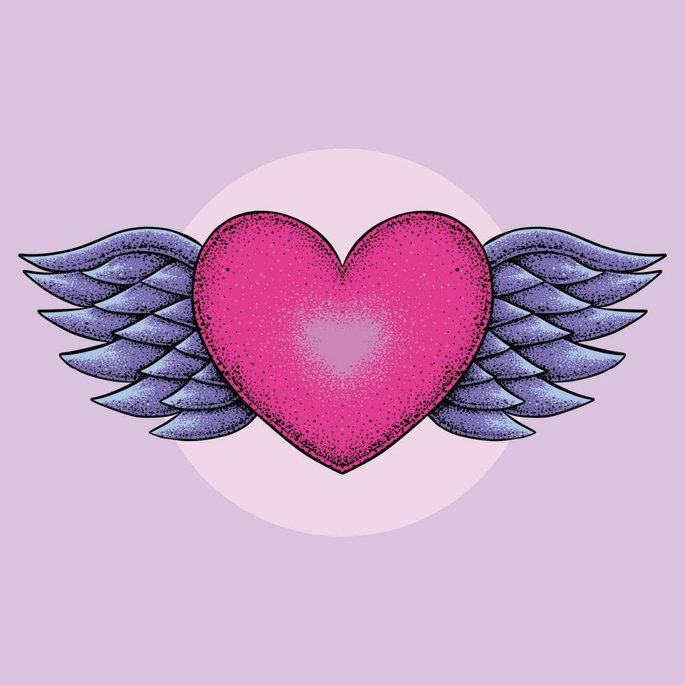 Heart with Wings Hand Drawn vector