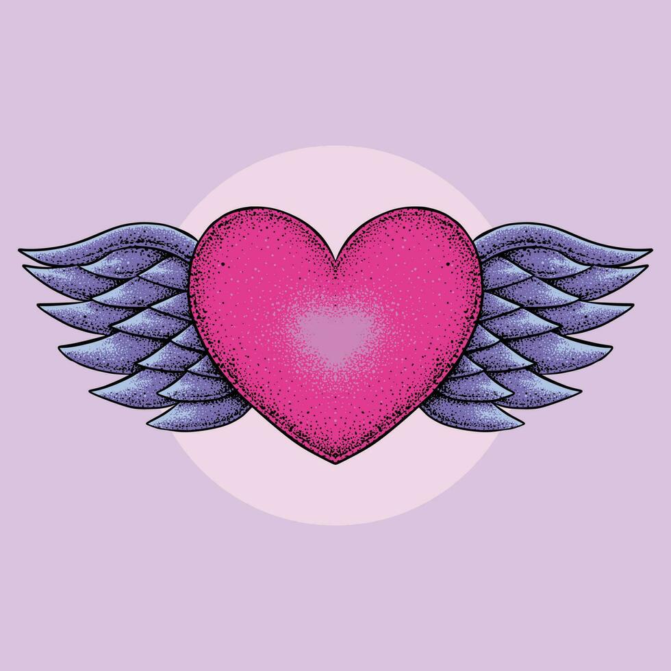 corazón con alas mano dibujado vector