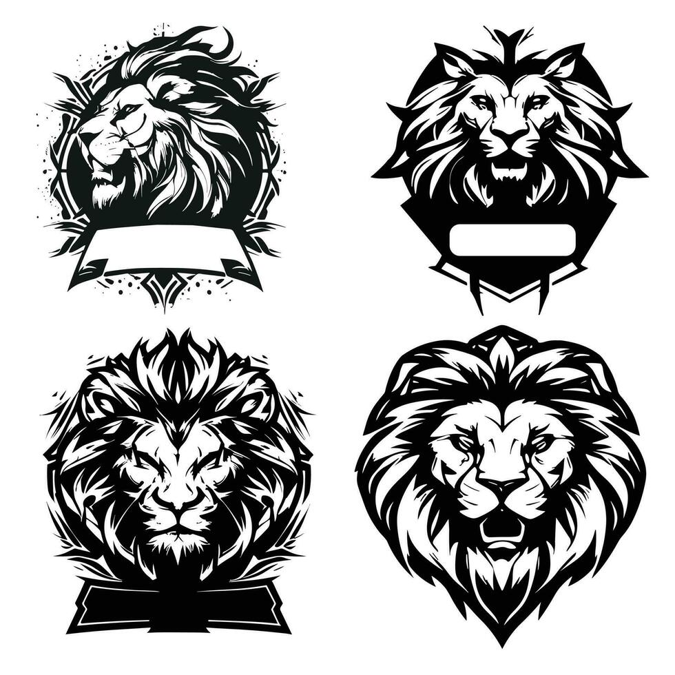 Abstract Lion Head Silhouette Set vector