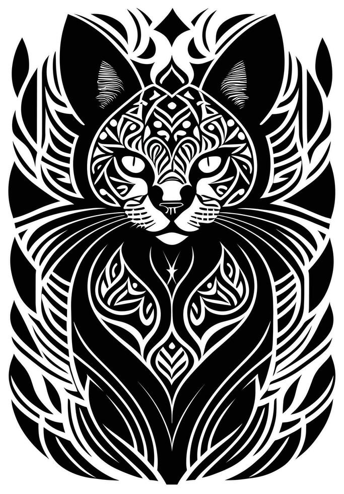 Cat Maori Style Silhouette vector